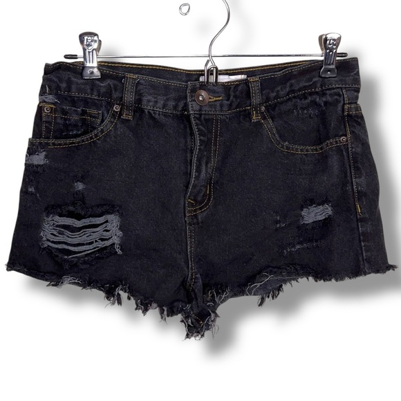 Size 27 Waist Forever 21 Black Distressed Denim Cutoff Style Shorts Punk Goth - Picture 1 of 12